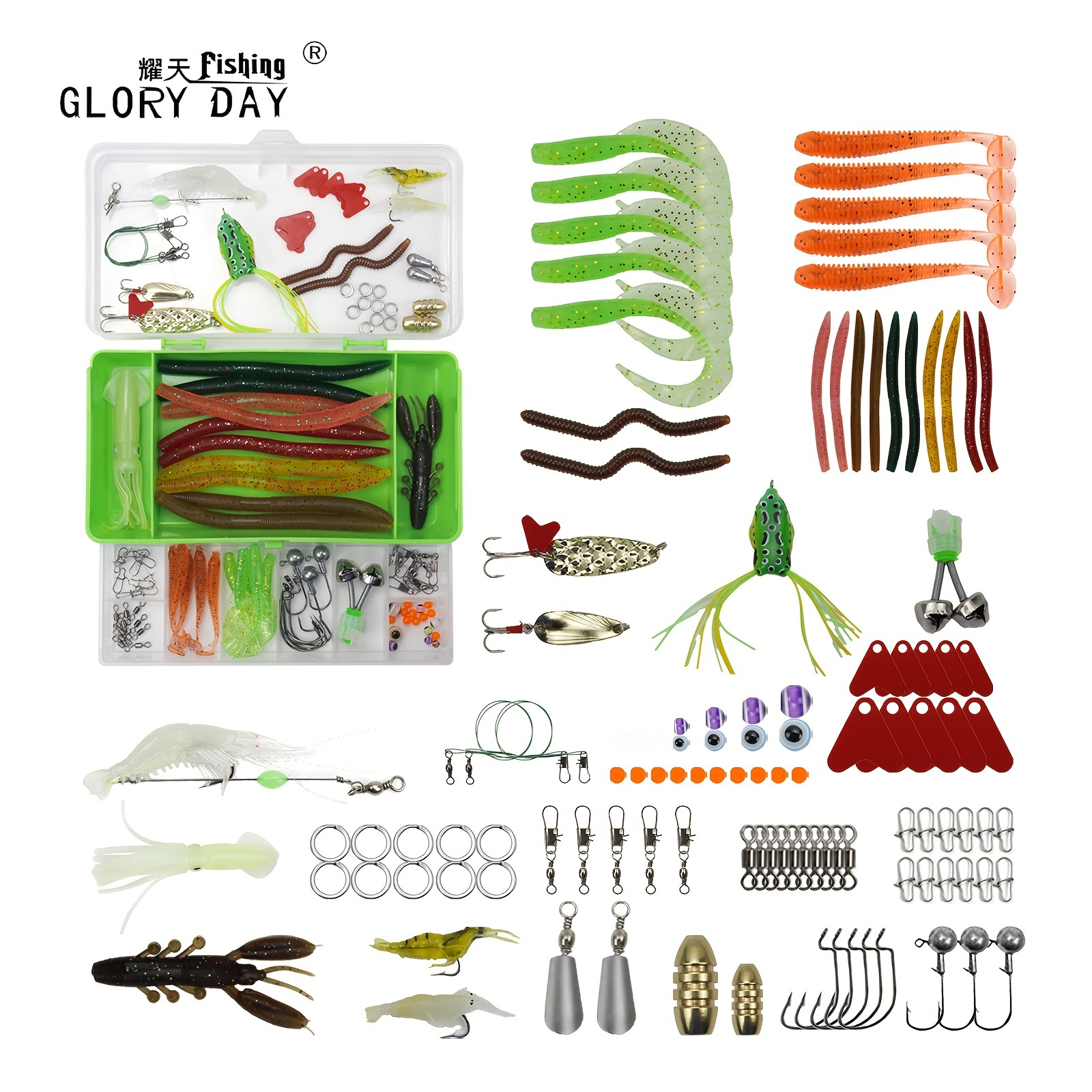 Complete Fishing Tackle Kit with Soft Worm Lures, Crank Hooks, and Willow  Sequins - Catch More Fish with Ease