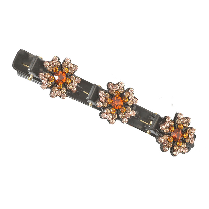 Crystal Stone Braided Hair Clips Lucky Clover Rhinestones