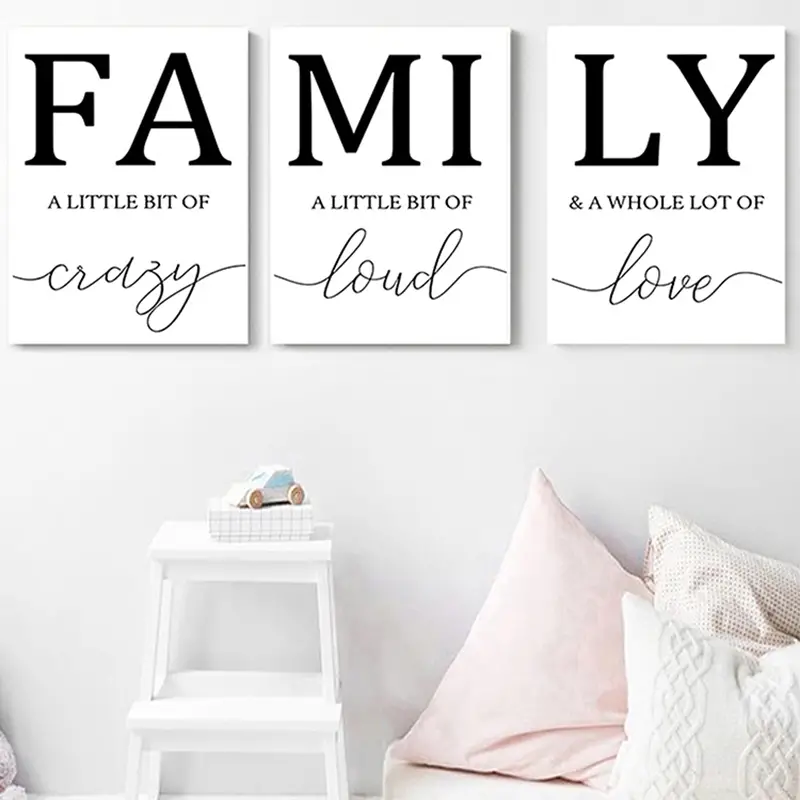 3pcs 15 7 23 6in frameless simple black white family wall poster wall canvas canvas painting details 1