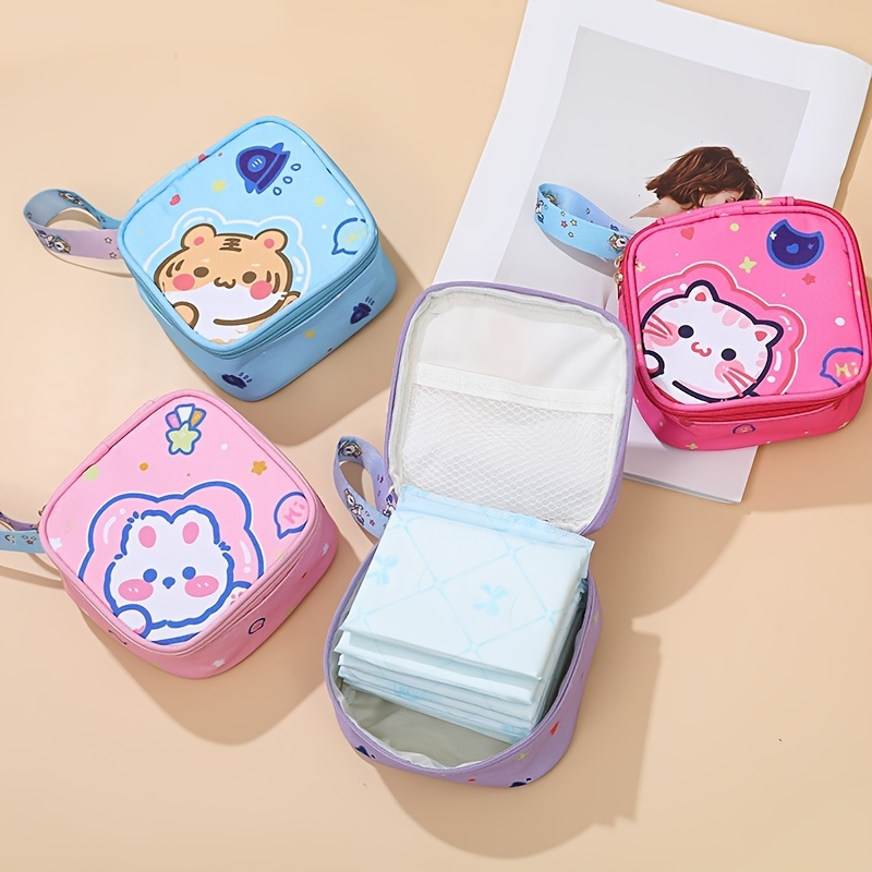 Cartoon Sanitary Napkin Storage Bag, Portable Zipper Storage Bag For Keys & Lipstick