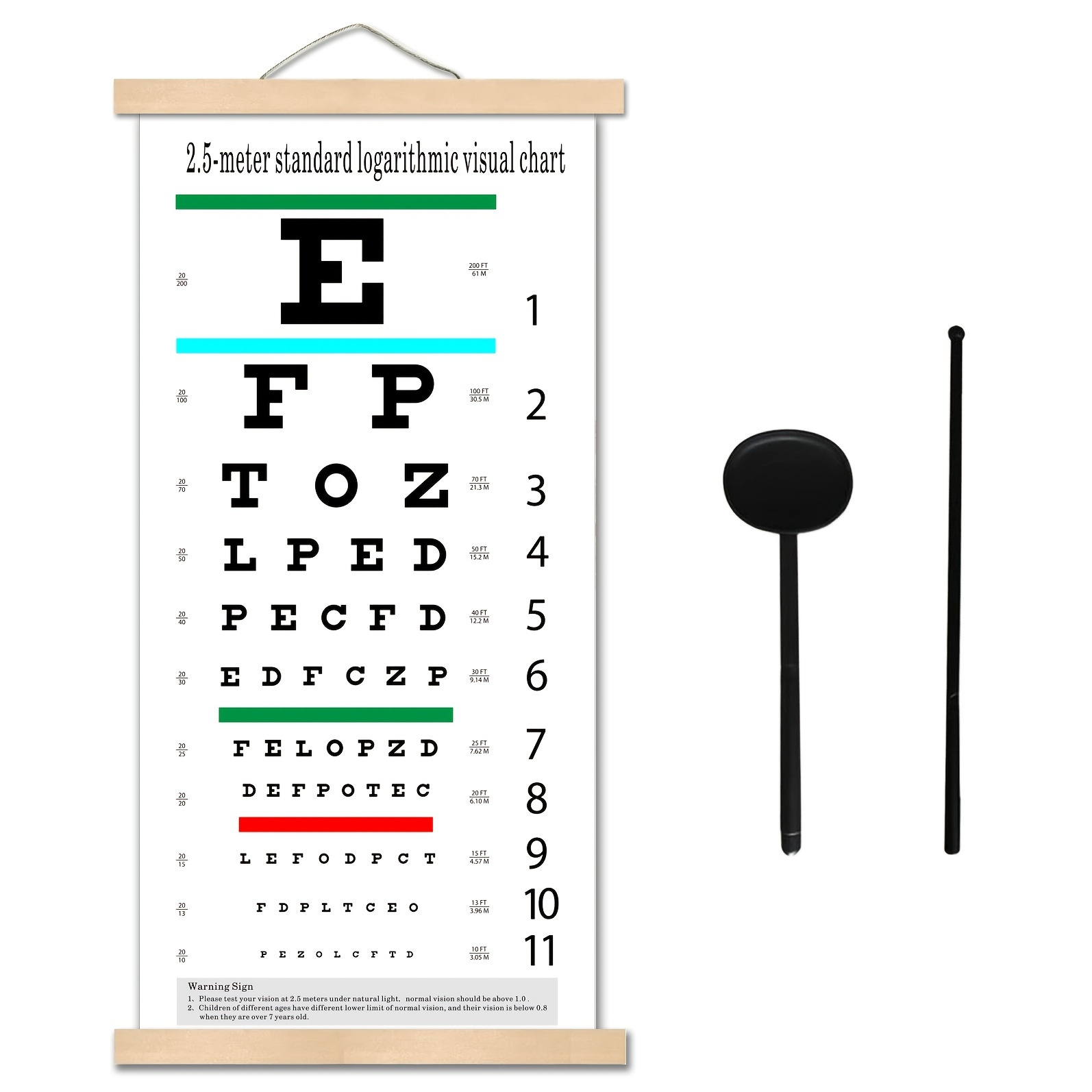 Snellen Eye Chart Eye Charts for Eye Exams 20 Feet with Wooden Frame 11x22  Inches Canvas Low Vision Eye Test Wall Chart with Eye Occluder Hand Pointer  for Kids Gifts (20 Feet