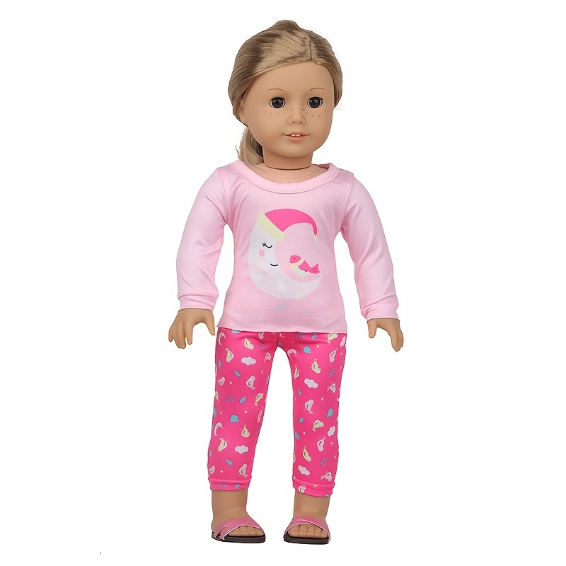 Girl And Doll 2 Pcs Cat Pajamas Set Cute Matching Night Dresses Nightgown  Night Dresses For Girls And American 18 Dolls Clothes (Not Include Doll)