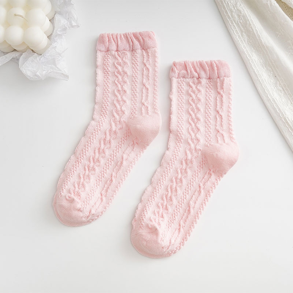 Women's Kawaii Cute Ruffle Frilly Mid Tube Sock, Spring Autumn Soft 