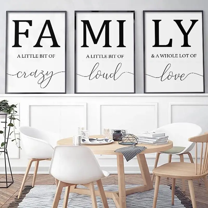 3pcs 15 7 23 6in frameless simple black white family wall poster wall canvas canvas painting details 0