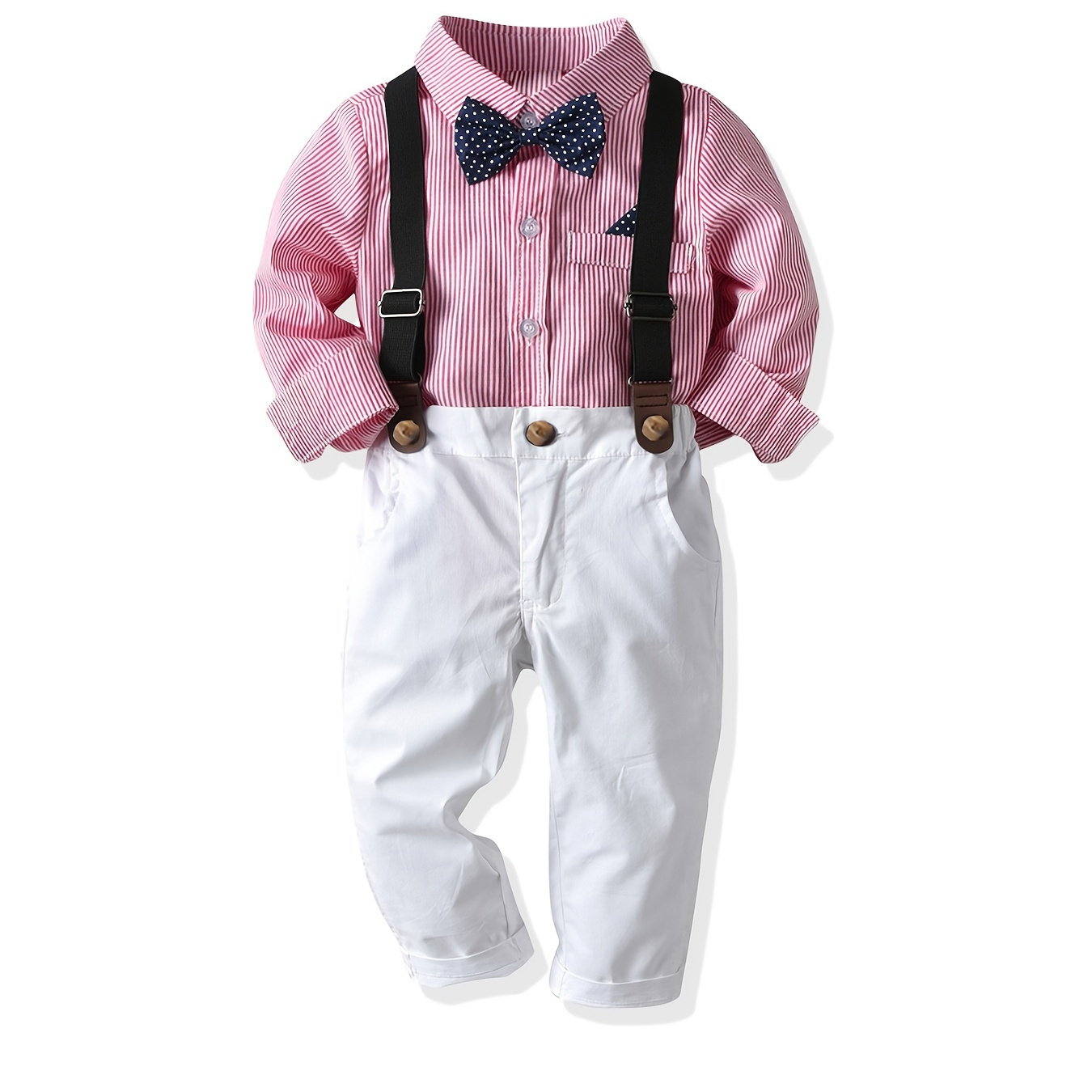 

Boys Formal Outfit Toddler Boys Gentleman Set Long Sleeves Bowtie Shirt+suspender Pants Baby Kids Clothes
