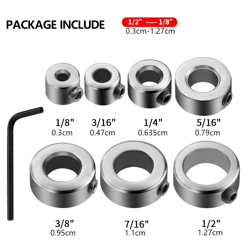 8pcs Set Inch Drill Bit Limiter A3 Steel Wood Drill Stop Collars Ring