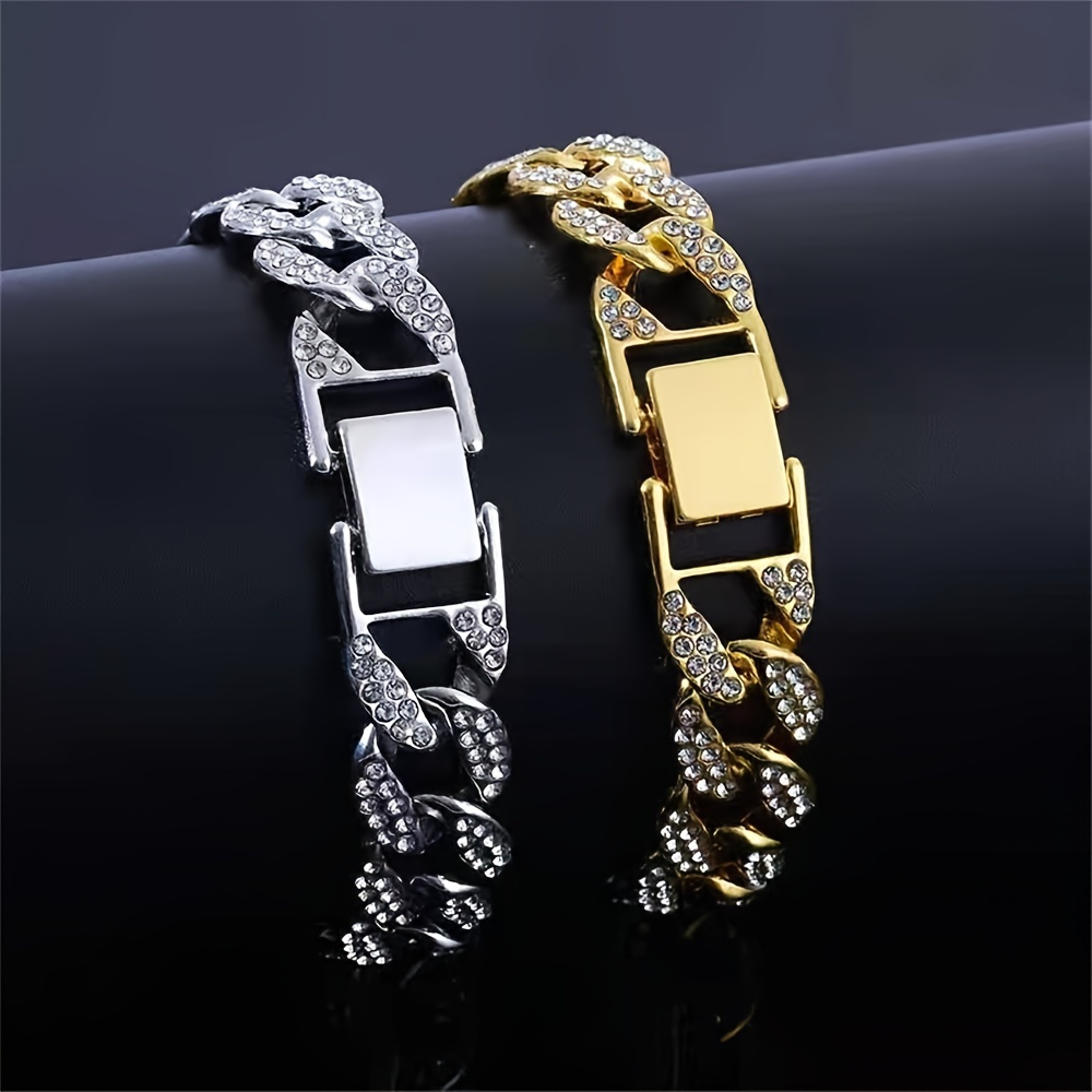 Bling bling iced out cuban link chain bracelets for man 12mm silver