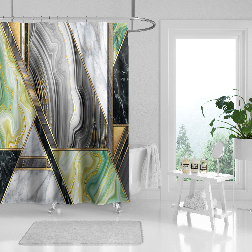 Black and Gold Marble Shower Curtain, Abstract Granite Marble Fabric Shower  Curtain, Modern Luxury Art Waterproof Shower Curtain Set for Men and