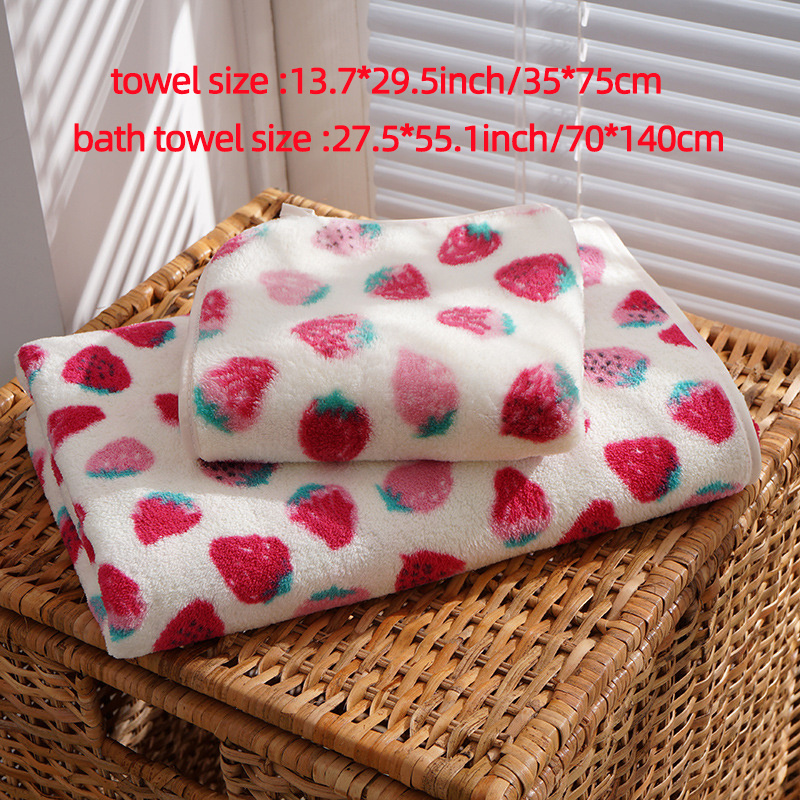 Large Bath Towel Strawberry, Microfiber Towel Strawberry