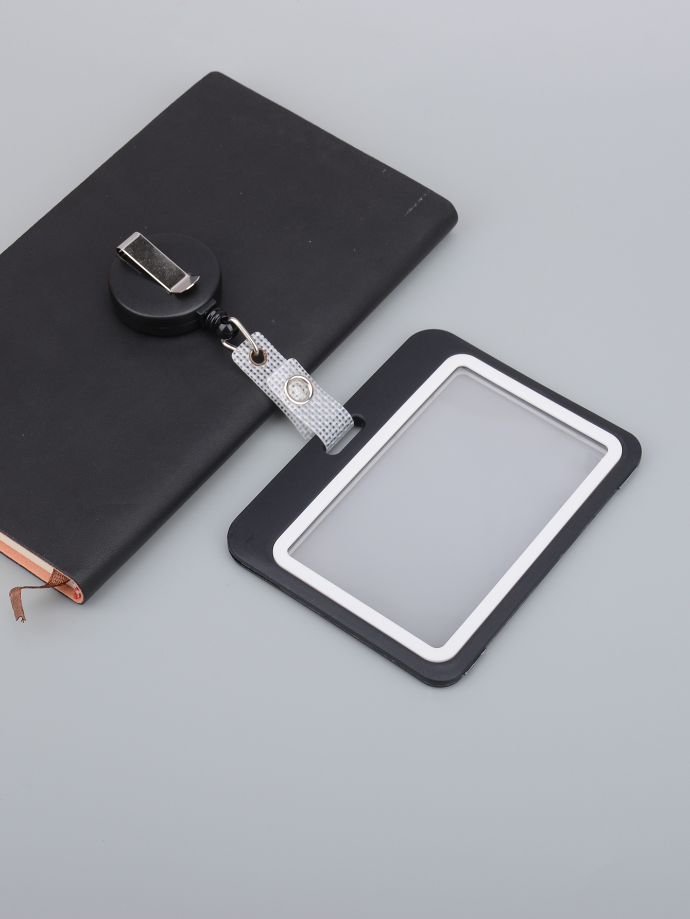 single or   horizontal black card holder with snap closure durable plastic with metal clasp sleek   for work id badges   office accessories stylish metal clasp snap closure holder details 1