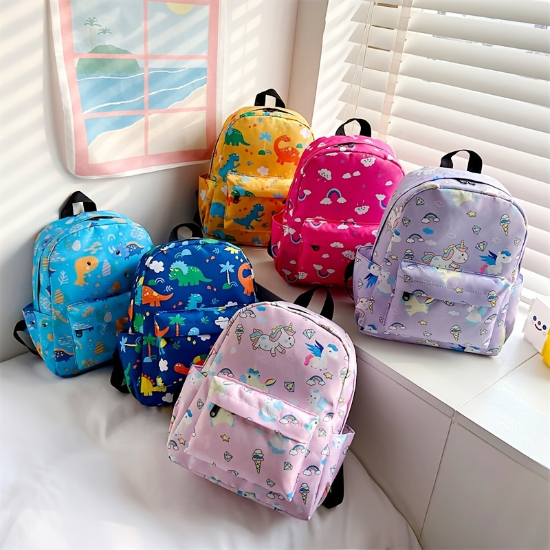 1pc Cute Children SchoolBags Dinosaur Rainbow Cartoon Kindergarten Backpack Book Bags Animals Boys Girls Book Bags Kids Primary Bag, Ideal choice for Gifts