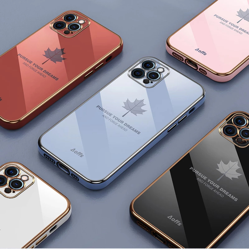 Electroplated Maple Leaf Design Luxury Cute Phone Cases for iPhone 13 14 Pro  Max 12 Mini 11 XR X XS 7 8 Plus SE 3