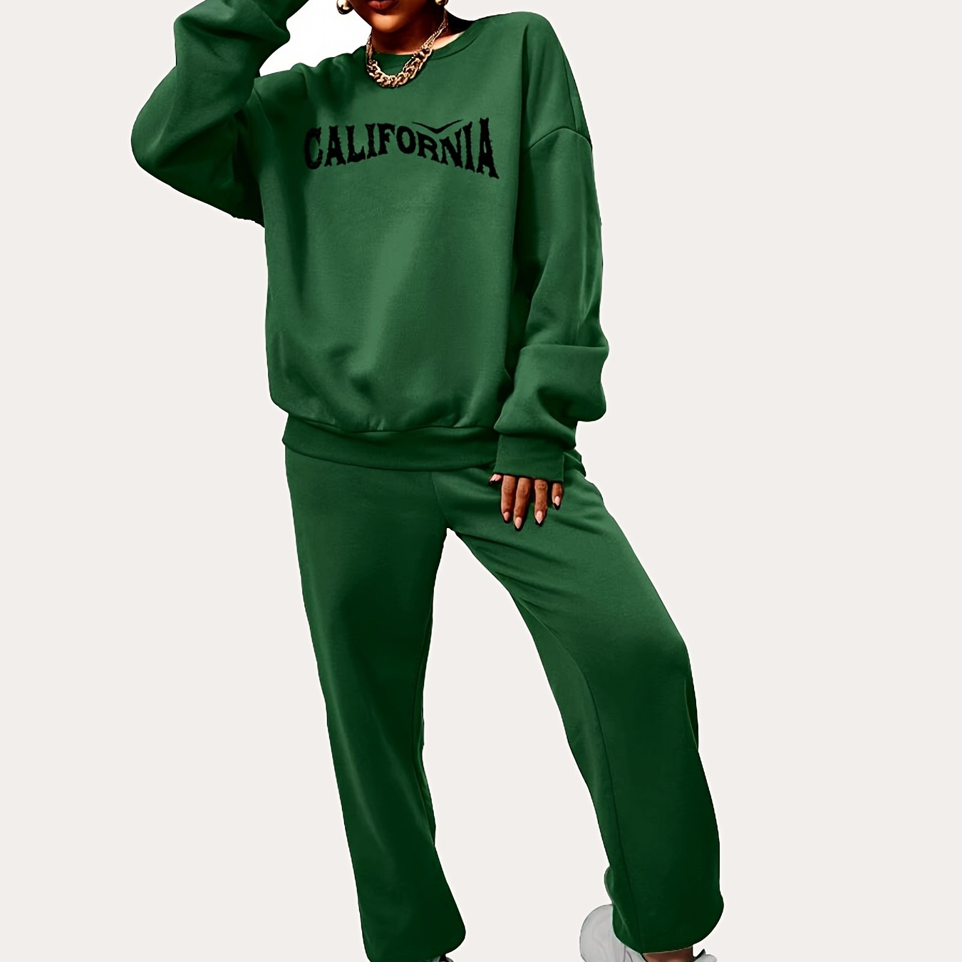 Letter Graphic Recycled Polyester Blends Sweatpants Pullover, Women's ...