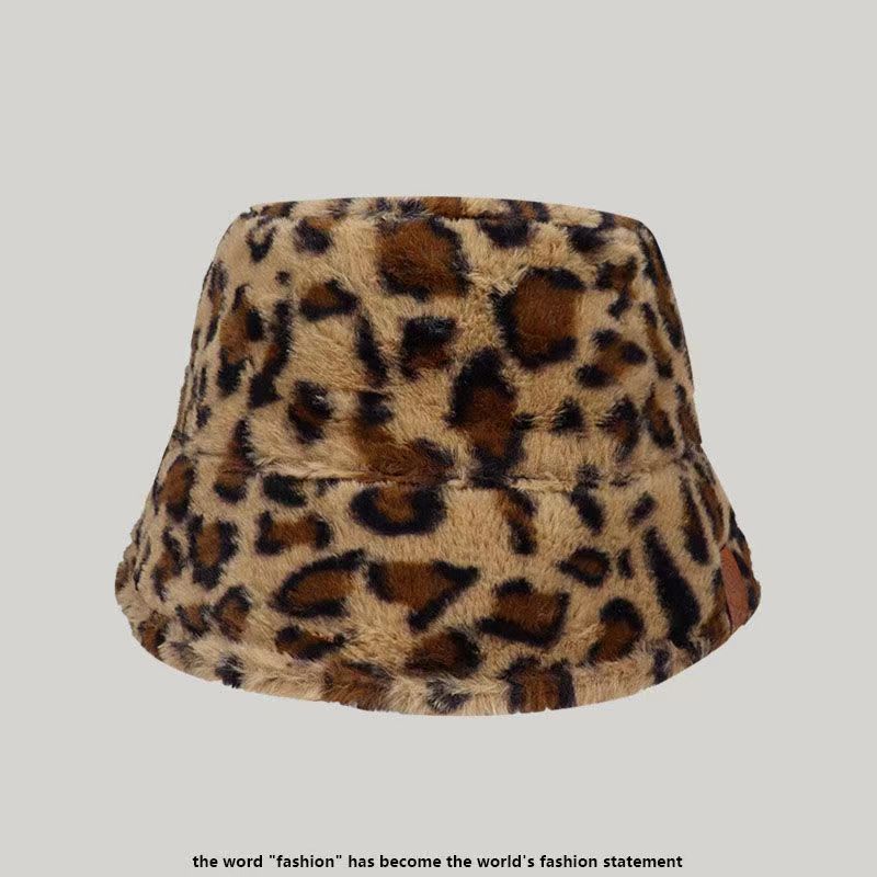 Leopard Print Faux Fur Bucket Hats Fuzzy Black and White Animal