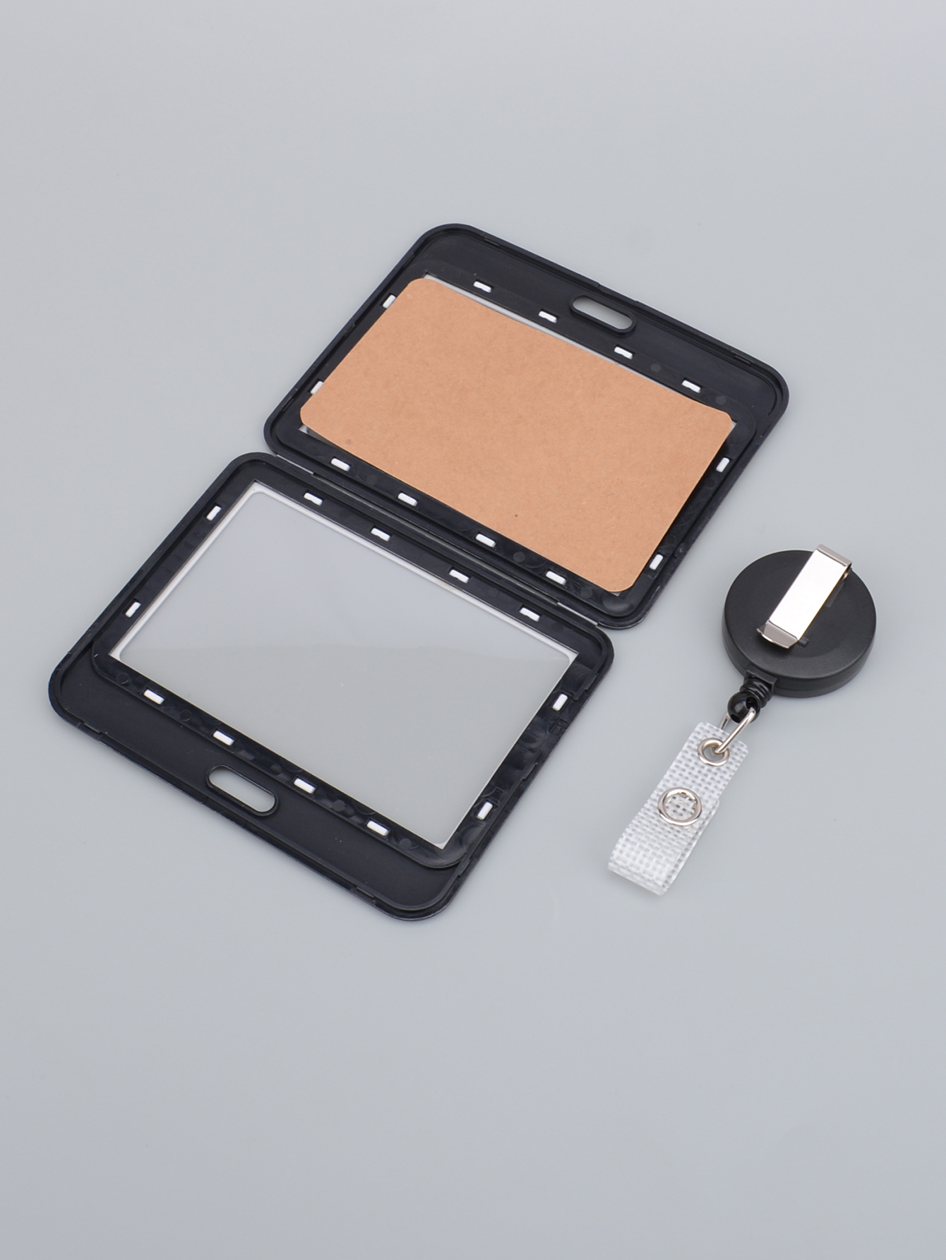 single or   horizontal black card holder with snap closure durable plastic with metal clasp sleek   for work id badges   office accessories stylish metal clasp snap closure holder details 4