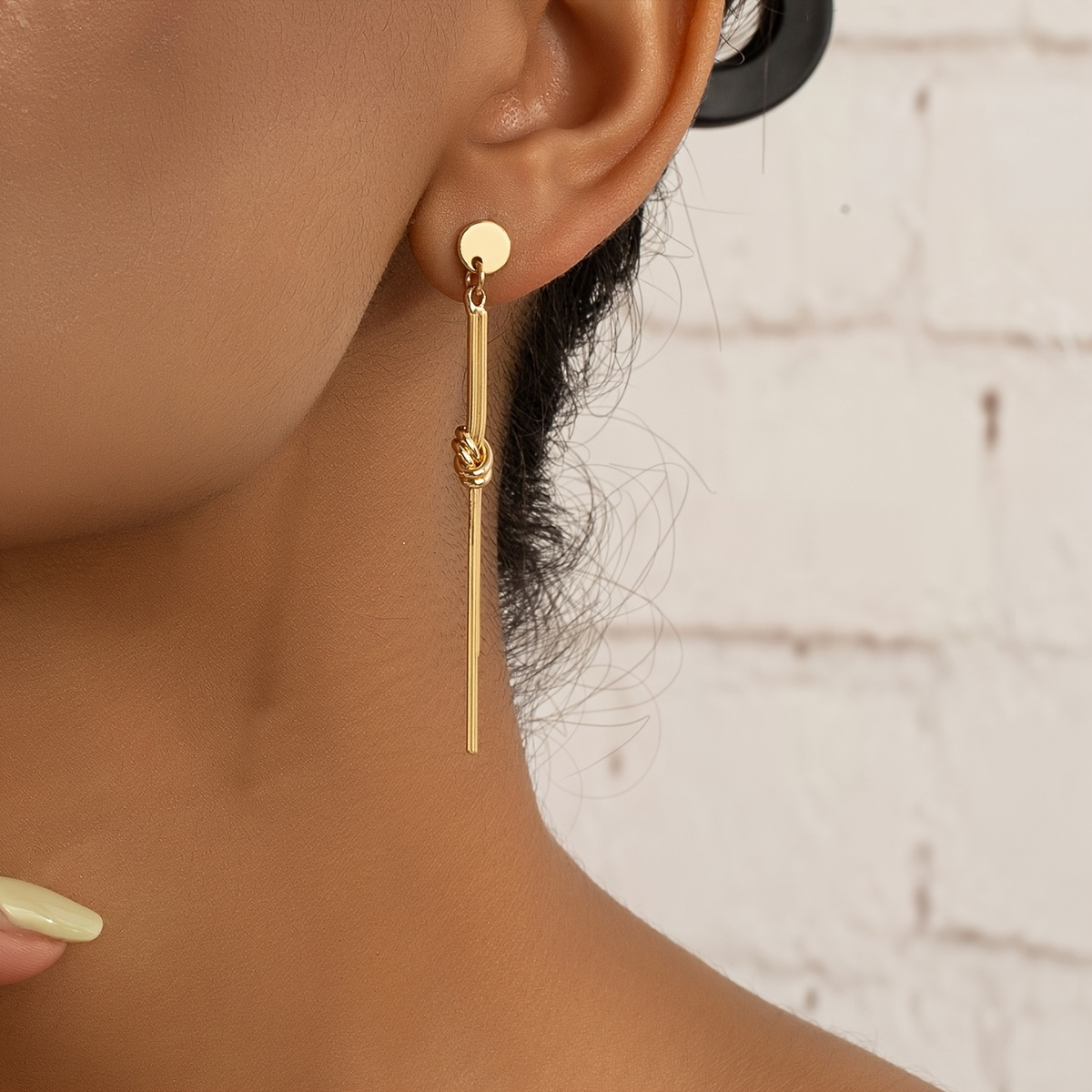 

Knot Detail Drop Earrings Simple Metal Long Thread Shape Dangle Earrings Simple Daily Party Earrings