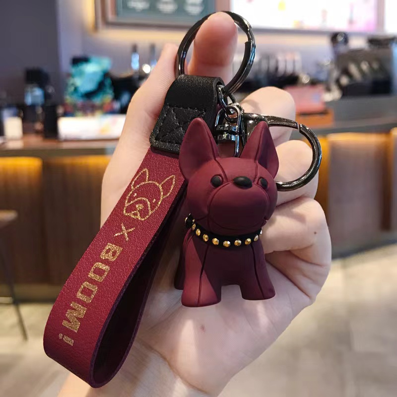Fashion punk french bulldog keychain crystal dog keychain for ladies bag  pendant jewelry small accessories men car key ring