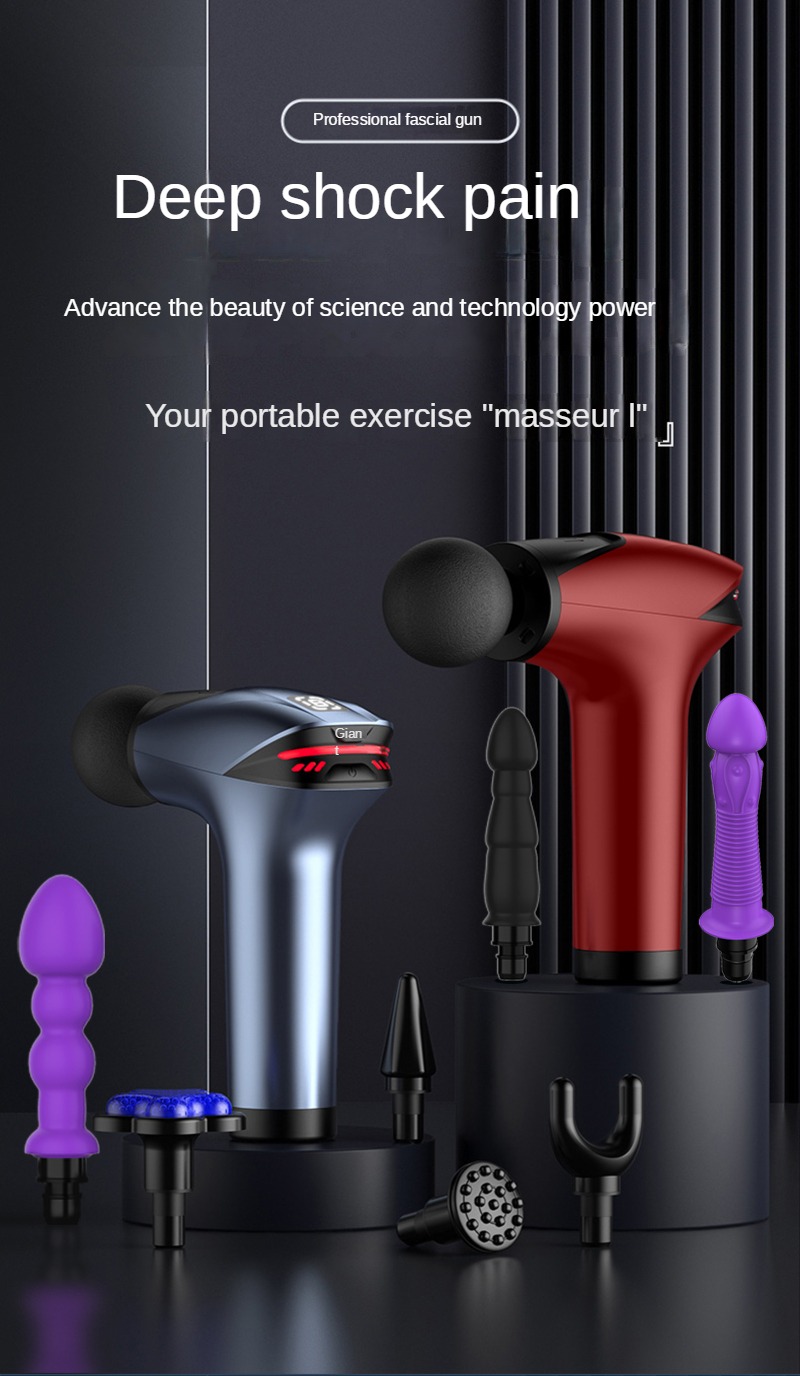 Percussion massager of deep muscle tissues for athletes, relaxes relieves  pain. Handheld wireless professional therapeutic shock massage gun Stock  Photo
