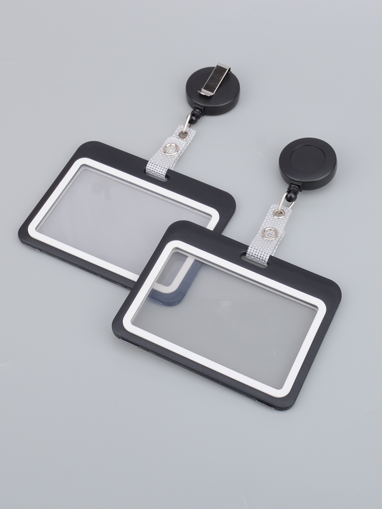 single or   horizontal black card holder with snap closure durable plastic with metal clasp sleek   for work id badges   office accessories stylish metal clasp snap closure holder details 3