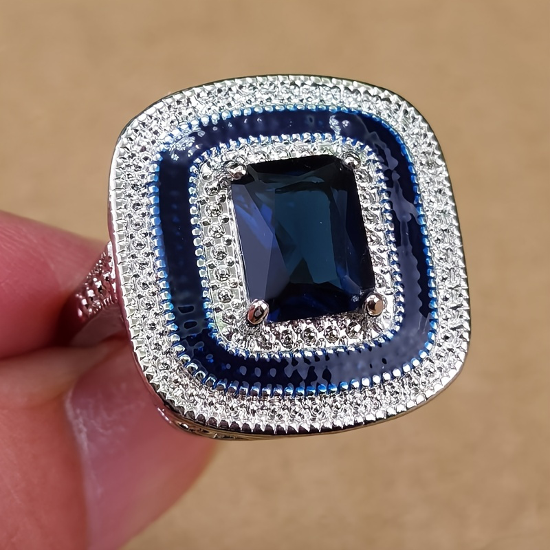 

1pc Men's Square Royal Blue Zircon Wide Face Ring