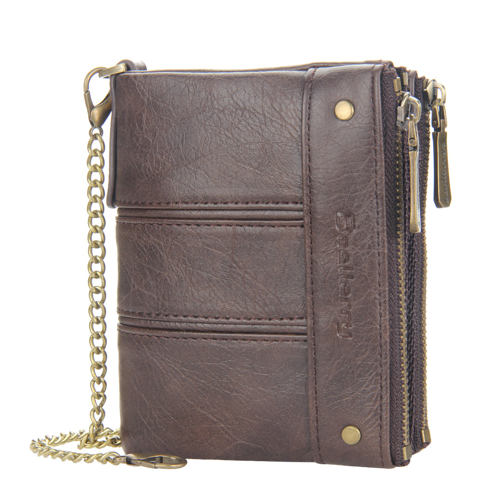 Men's Double Zipper Buckle Wallet Retro Coin Purse Card Holder