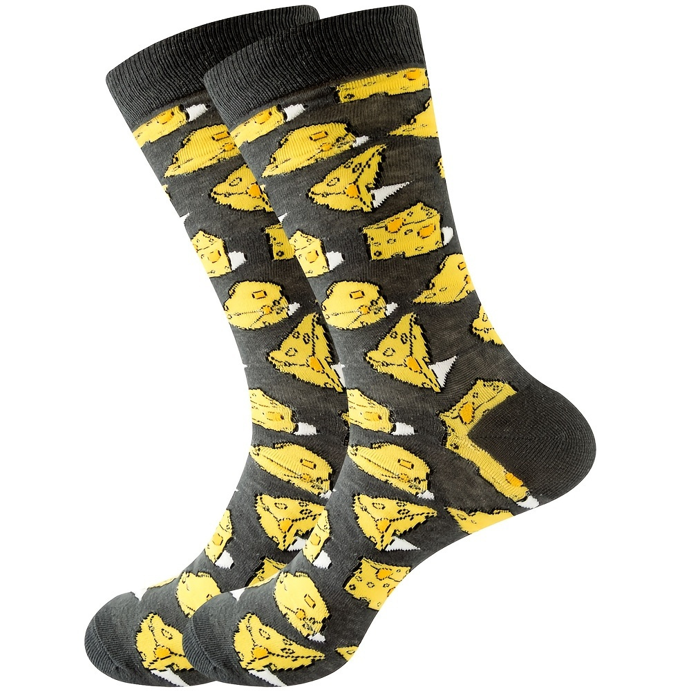 

1pair Men's Cheese Food Full Print Novelty Crew Socks