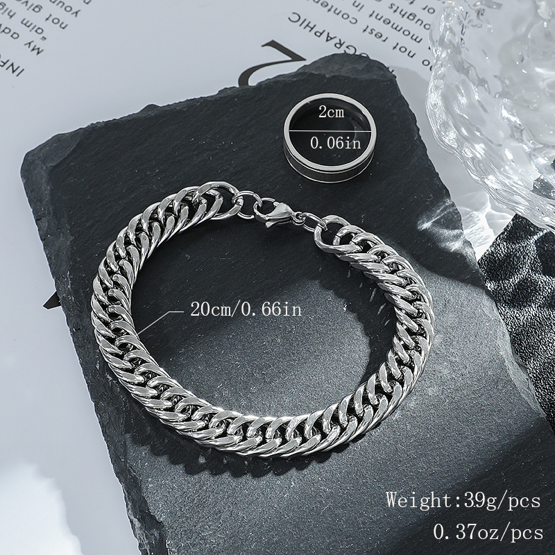 Punk Style Bracelet & Necklace Set For Men - Cuban Stainless Steel Black Bracelet  Chains - Temu