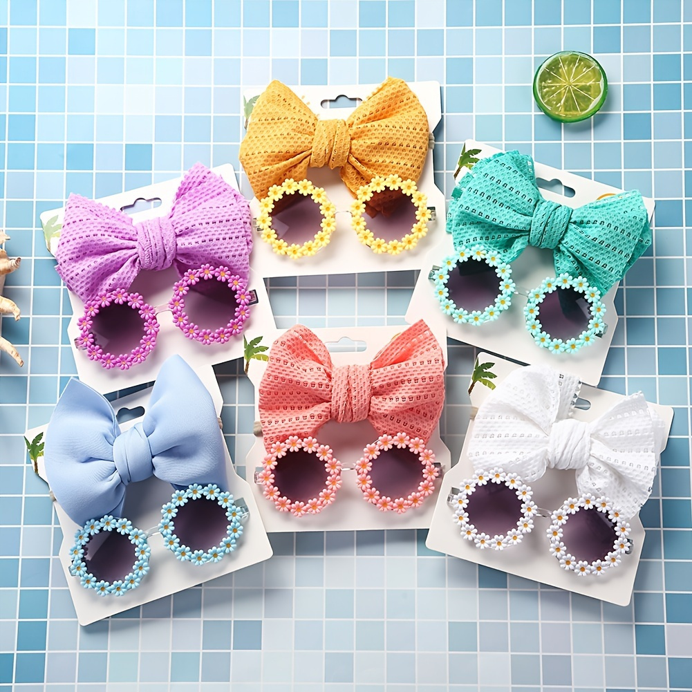 Baby Girls Flower Round Sunglasses & Bow Headband Set, Hair Accessories