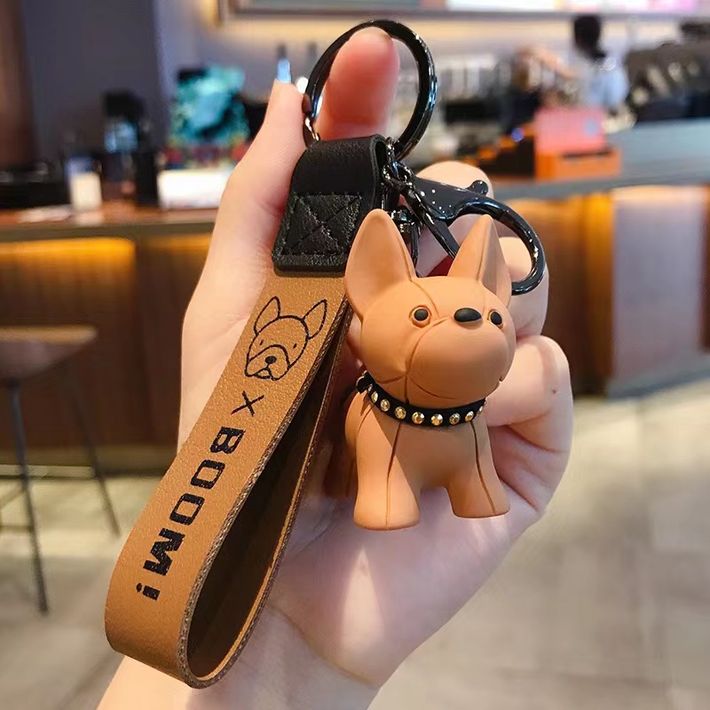 Punk French Bulldog Keychain PU Leather Cute Dog Keychains for Women Bag  Pendant Jewelry Trinket Men Car Key Ring Key Chain