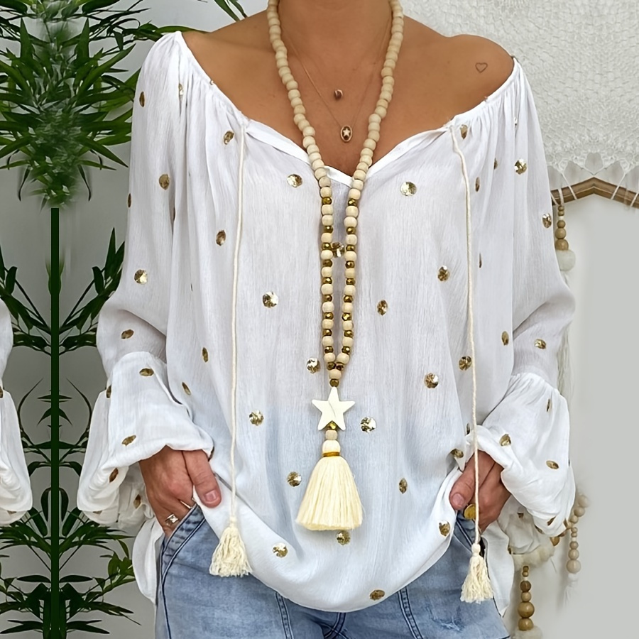 

Ladies Simple Wood Beaded White Turquoise Tassel Pendant Long Necklace Women's Accessories Fashion 2022 Fall