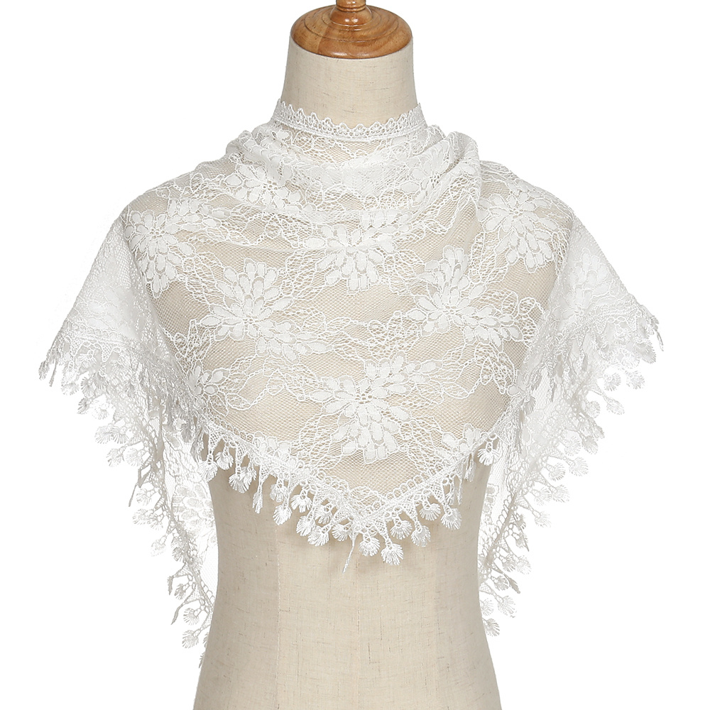 Image of Triangular Lace Veil, Church Veil, Women Solid Color Elegant Mantilla Veil Covering For Wedding Party