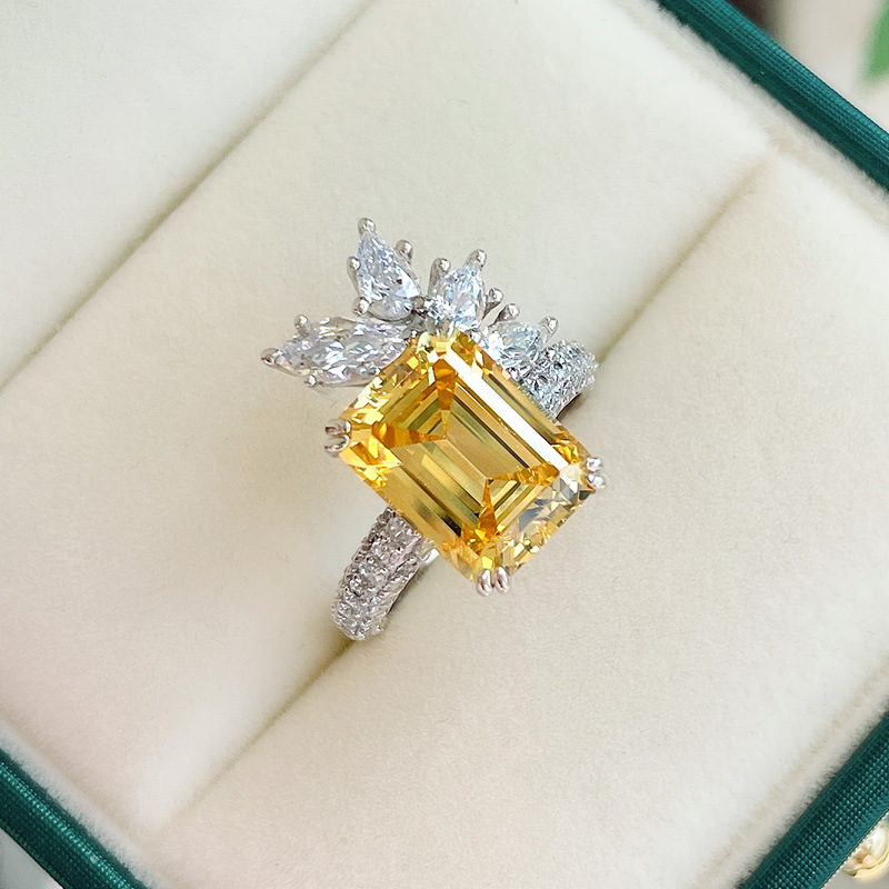 Yellow Square Zircon Ring, Glitter Finger Ring