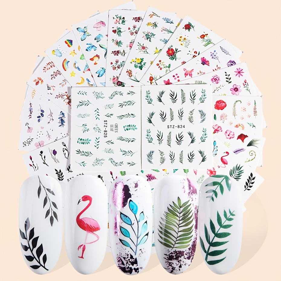 

29 Pcs Flower Tropical Leaves Butterfly Flamingos Nail Art Stickers, Nail Art Slider Decoration Design Nail Art Accessories