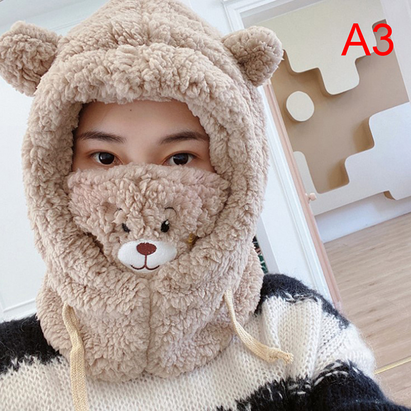 1pc Fluffy Hood Winter Coldproof Hat With Scarf Mask Rabbit Pattern For ...