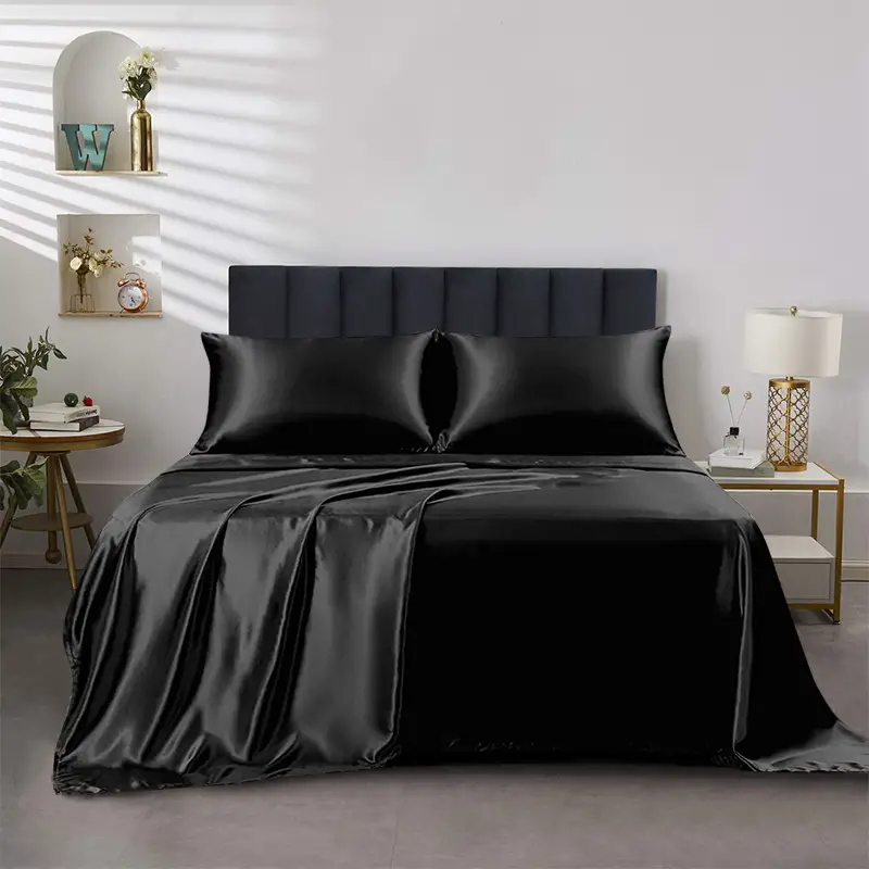 Polyster Satin Solid Fitted Sheet Fitted Sheet Flat Sheet - Temu