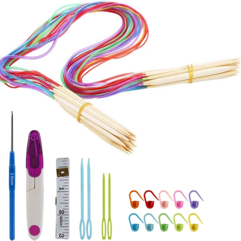 Knitting Needles Set, Exquiss 18 Pairs Bamboo Circular Knitting Needles  with Colored Tube, 75PCS Bamboo Double Pointed Knitting Needles, Crochet  Kits