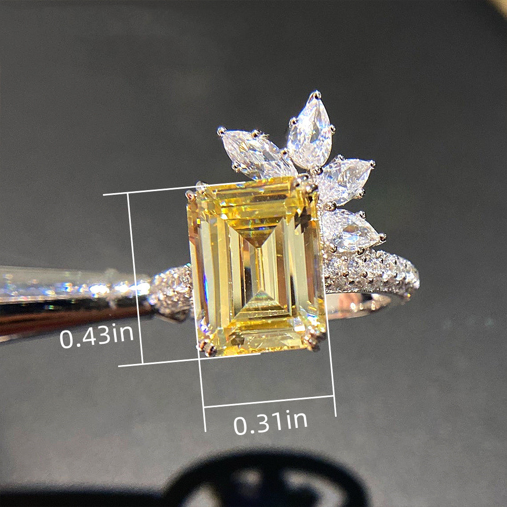 Yellow Square Zircon Ring, Glitter Finger Ring