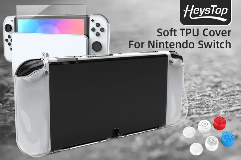 console and accessories case with tempered glass screen protector and thumb caps for switch oled details 3