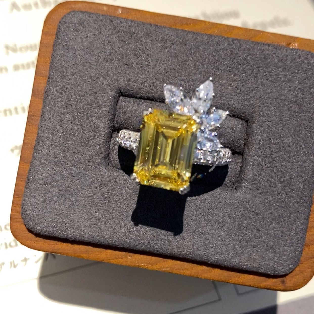 Yellow Square Zircon Ring, Glitter Finger Ring