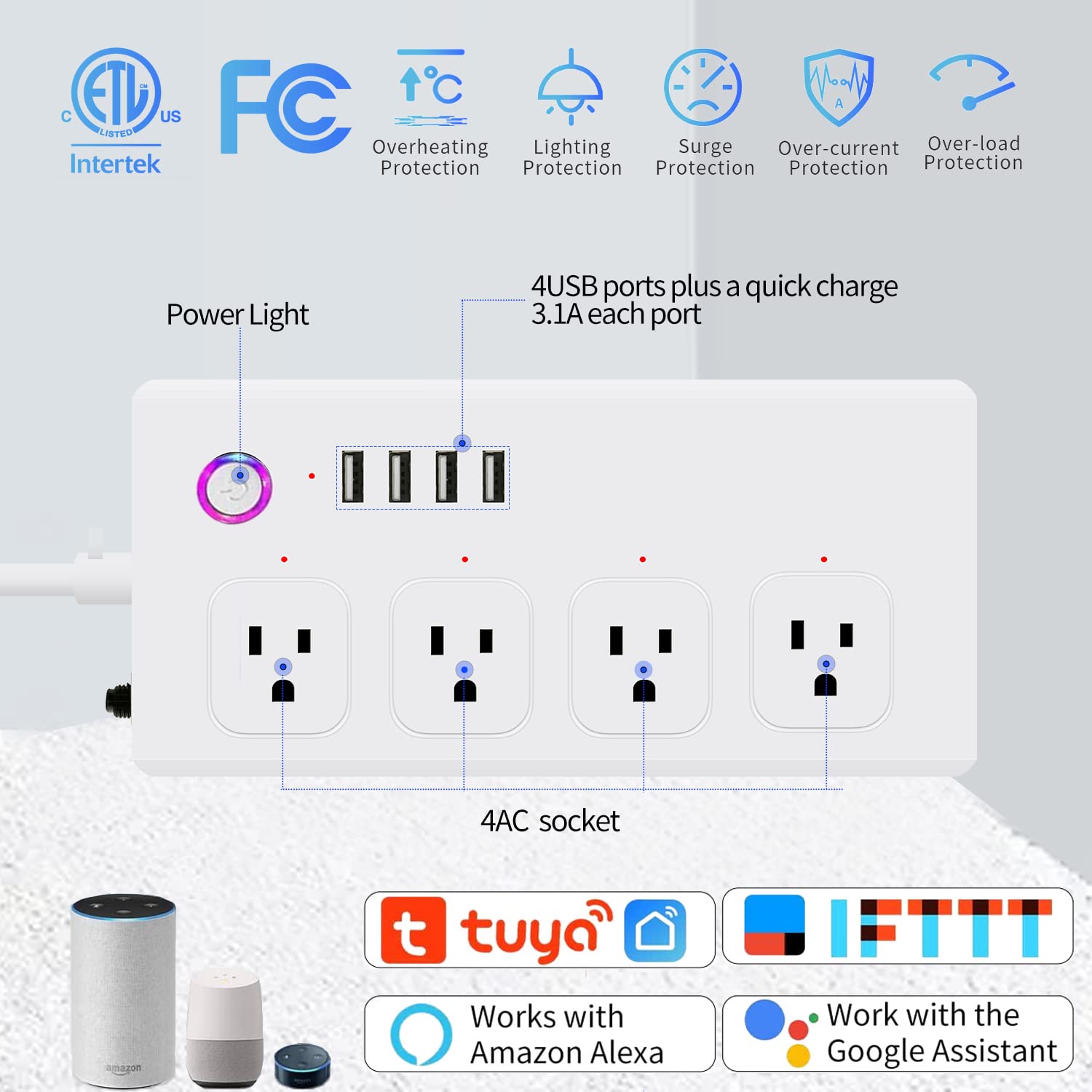 Plug 4 Outlets Wifi Smart Power Strip Socket