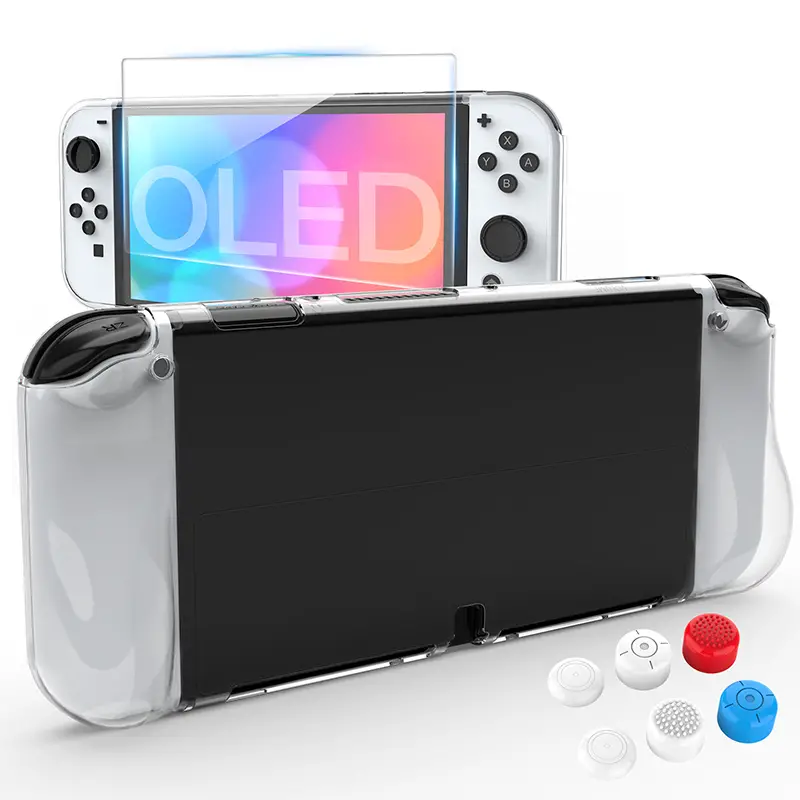 console and accessories case with tempered glass screen protector and thumb caps for switch oled details 0