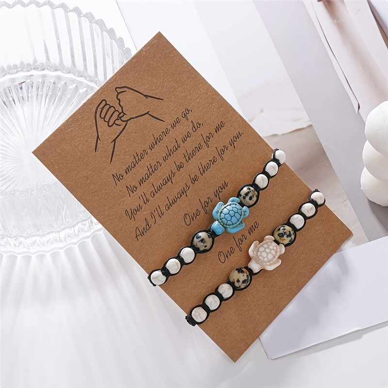 

Niche Light Luxury All-match Hand-wound Woven Turquoise Turtle Geometric Bracelet Set 2 Pieces