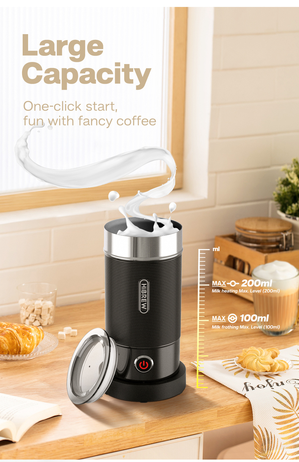 milk frother frothing foamer chocolate mixer cold hot latte cappuccino fully automatic milk warmer cool touch m1a details 5