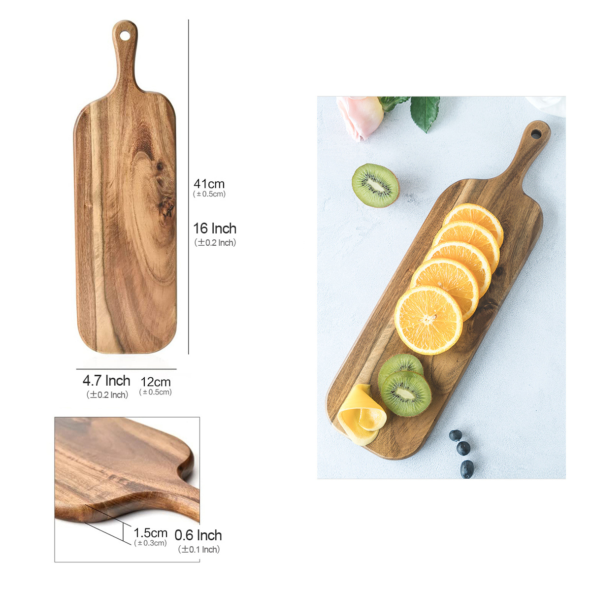 Acacia Wood Cutting Board With Handle Small Size Long Wooden Charcuterie  Board Paddle Cheese Board Serving Boards For Kitchen Meat, Pizza,cheese,  Bread, Vegetables &fruits, Food Serving Tray For Kitchen - Temu