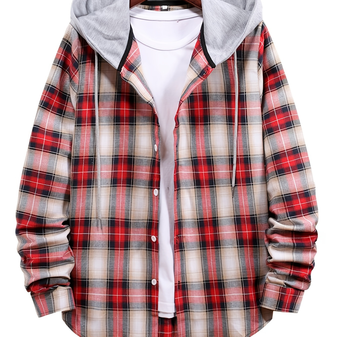100% Cotton Classic Plaid Men's Hooded Jacket Fleece Lined - Temu