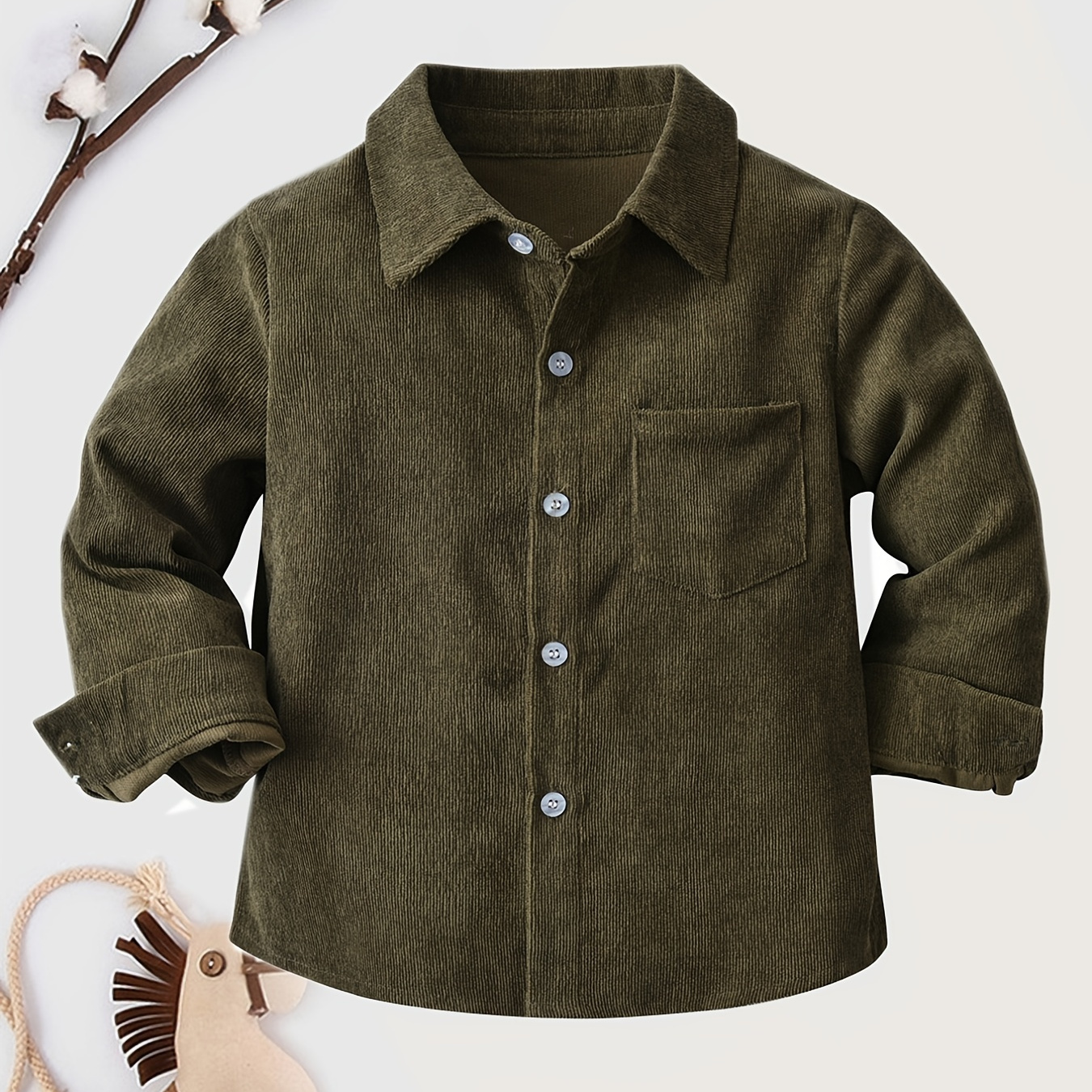 Boys Long Sleeve Solid Button Blouse