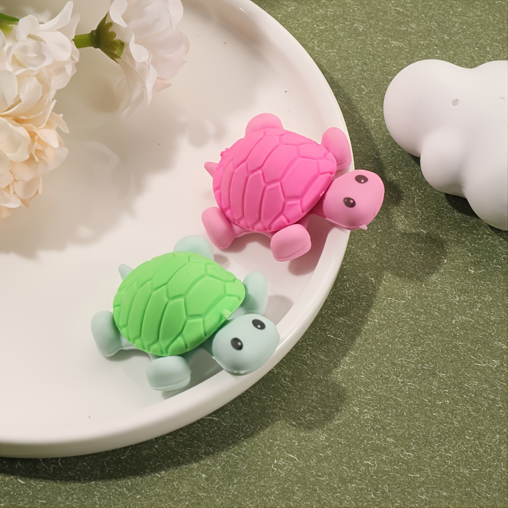 2pcs Assorted Pattern Turtle Shaped Eraser Students School Supplies