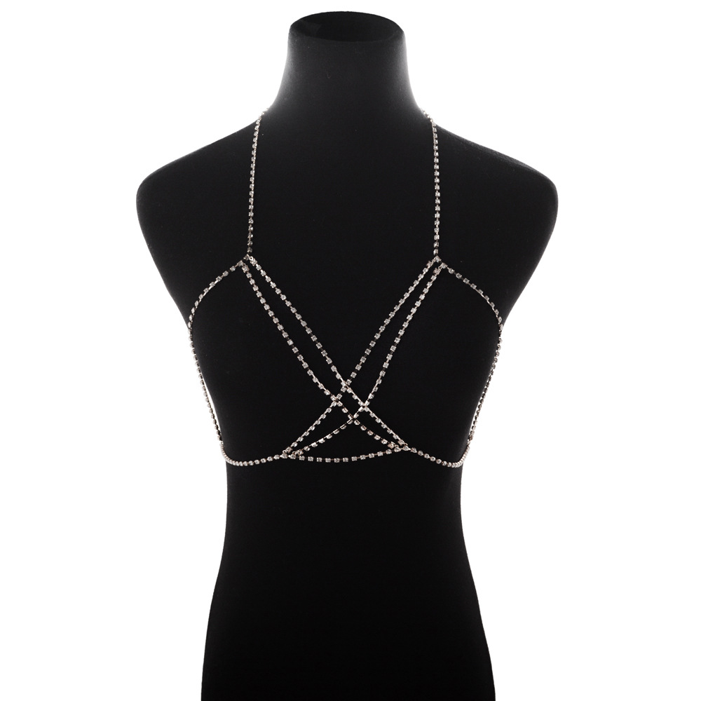 Bohemian Beach Choker Necklace, Multilayer Rhinestone Body Chain