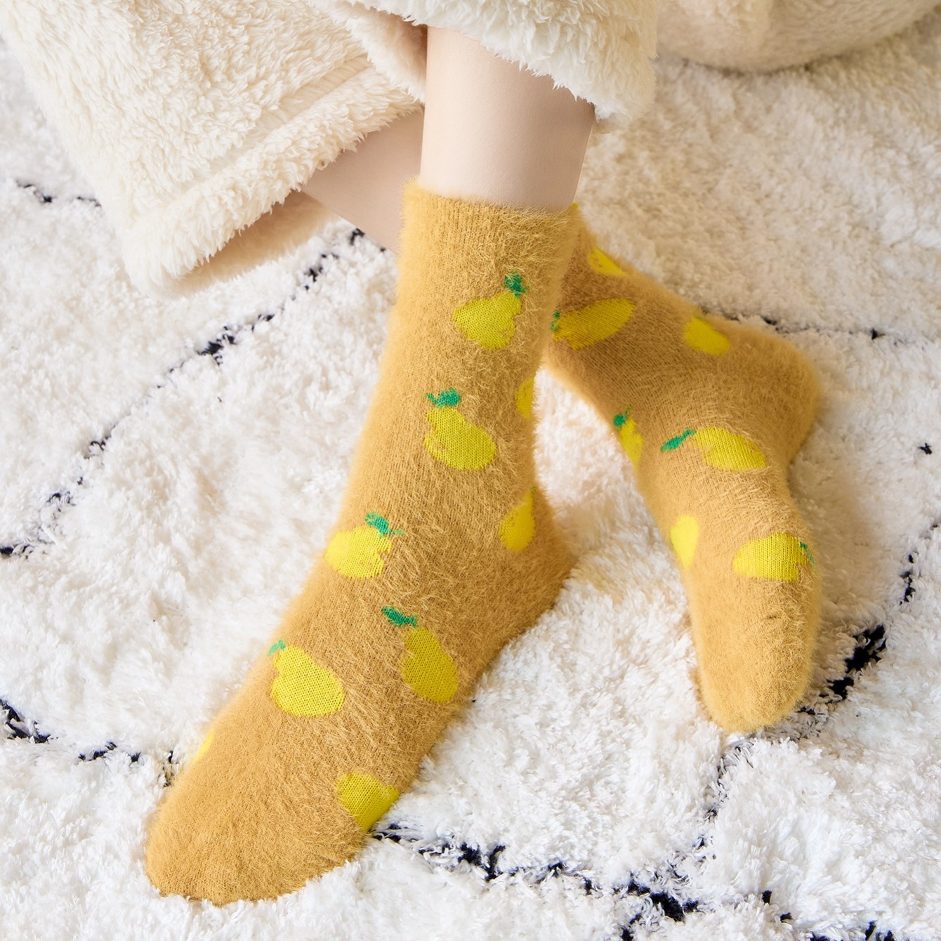 Women s Fruit Soft Stretchy Slipper Socks Cozy Fuzzy Winter At Home Essential Socks Fluffy Winter Slipper Socks Soft Fruit Socks Butterfly Socks