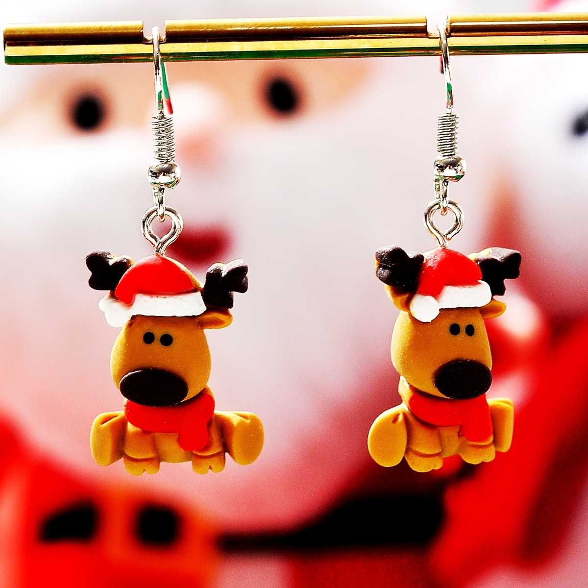 

1 Pair Of Christmas Fun Cute Christmas Elk Shape Resin Drop Earrings